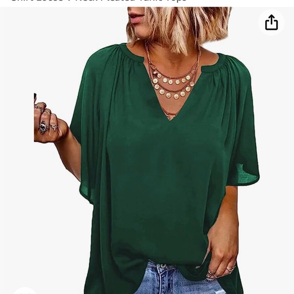 FOUR Women’s Chiffon Blouses Bell Sleeve Shirt Loose V Neck Pleated Tunic Top - Picture 4 of 7